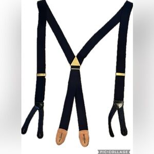 Vintage Pioneer Elastic Adjustable Mens Suspenders With Leather Accents
